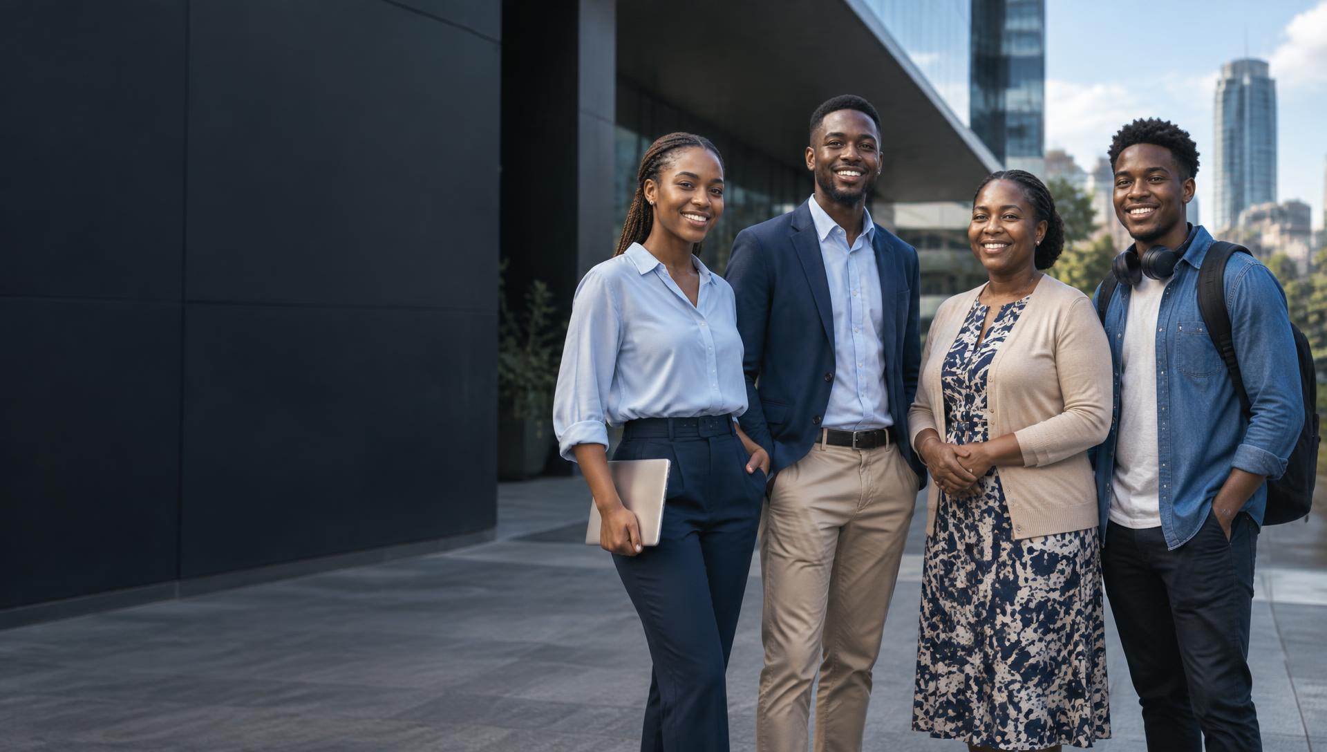 A diverse group of Kenyan professionals and students representing the SOS SACCO community